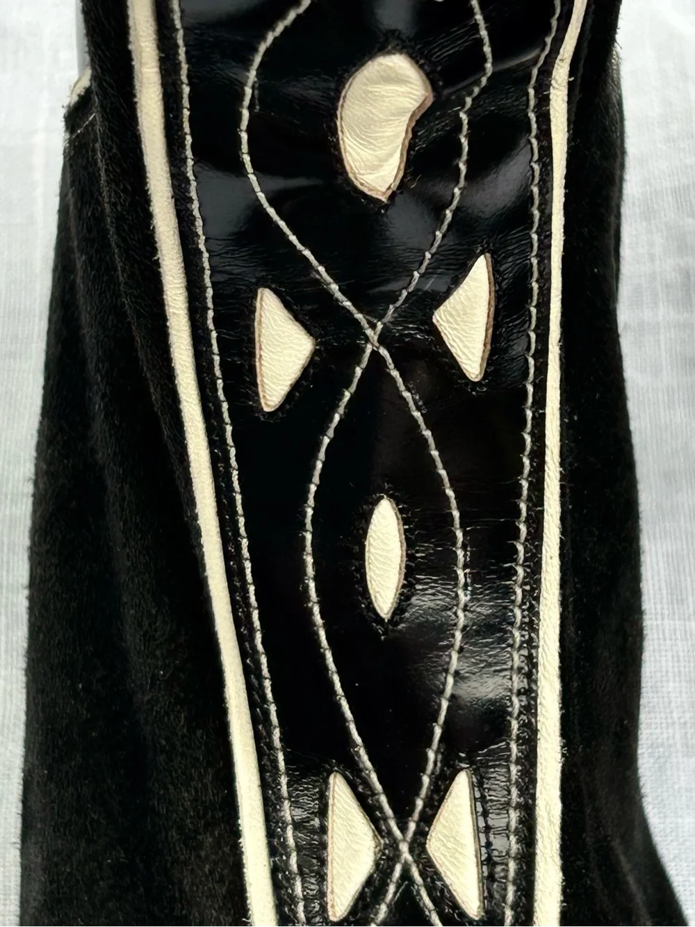 Rare Vintage 80s Charles Jourdan Black Patent & Suede Fringe Western CowboyBoots - Picture 6 of 16